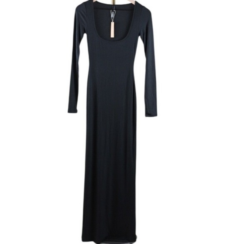 SKIMS Soft Lounge Long Sleeve Scoop Neck Maxi Dress Onyx Black Small NEW - Picture 2 of 6